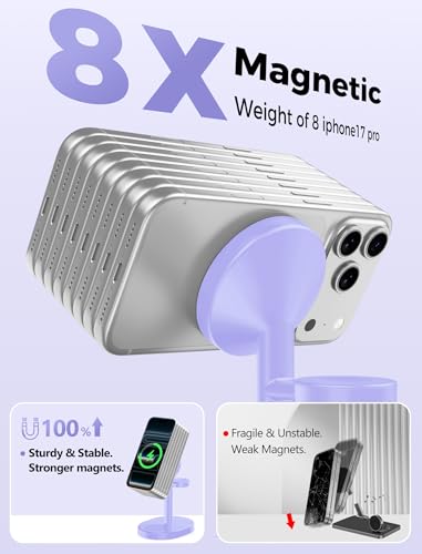 Hevanto 2026 3 in 1 Wireless Charging Station for Apple MagSafe Charger, 15W Fast Magnetic Mag-Safe Charger Stand for iPhone 17 16 15 14 13 12 Apple Watch AirPods Compatible with MagSafe, Purple - color: Purple
