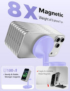 Hevanto 2026 3 in 1 Wireless Charging Station for Apple MagSafe Charger, 15W Fast Magnetic Mag-Safe Charger Stand for iPhone 17 16 15 14 13 12 Apple Watch AirPods Compatible with MagSafe, Purple - color: Purple