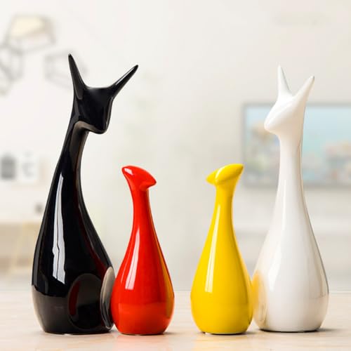 Ceramic Statue,Family Figurines,Creative Ceramic Decorative,Crafts Ornaments Home Decor,Memorial Gift for Parents,Suitable for Shelf,Bookself (Colorful Deer Family) - color: Colorful Deer Family