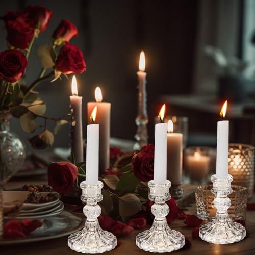 Maxcheck Set of 6 Candlestick Holders Taper Glass Candle Holder Decorative Candle Stand for Wedding Party Table Centerpiece Anniversary Festival Home Decor(Clear) - color: Clear