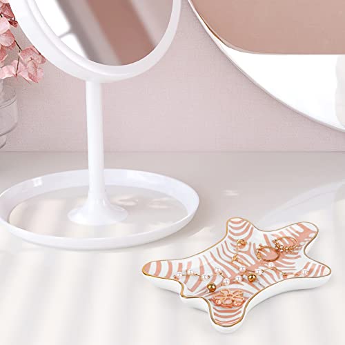 Trycooling Hand Painted Tiger Skin Ceramic Jewelry Dish Small Jewelry Rack Tray Rings Bracelets Earrings Trays Holder (Pink) - color: Pink