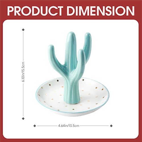 PUDDING CABIN Cactus Ring Holder, Birthday Gift for Women Her Mom Friend Female, Macaron Jewelry Dish with Dots Ins Room Decor Jewelry Dish for Rings Earrings Bracelets Necklace Organizer… - style: Macaron Blue Cactus