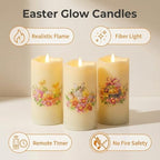Eywamage Fiber Optic Spring Flameless Candles with Remote, Flickering Easter LED Pillar Candles Battery Operated Set of 3 - color: Easter