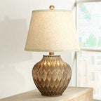 360 Lighting Buckhead Traditional Style Small Accent Table Lamps 22" High Set of 2 Warm Bronze Geometric Urn Tapered Drum Shade for Living Room Bedroom House Bedside Nightstand Home Office - color: Bronze - Set of 2
