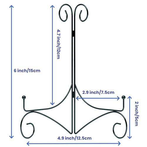 Plate Stand for Display with Hinged Folding Design, 6 Inch Picture Stands for Tables, Small Easels for Displaying Book, Art Piece, Photo and Platter, 6’’ Black