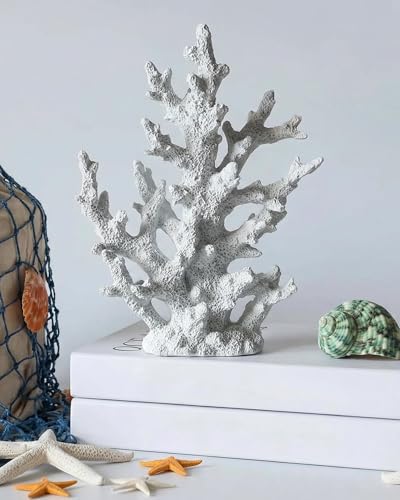 Lifelike Coral Reef Sculpture Statue - Handmade Resin Ocean Decor for Aquarium, Desk, Bathroom, Shelf - Coastal Beach Nautical Theme Gift for Home & Office - color: White