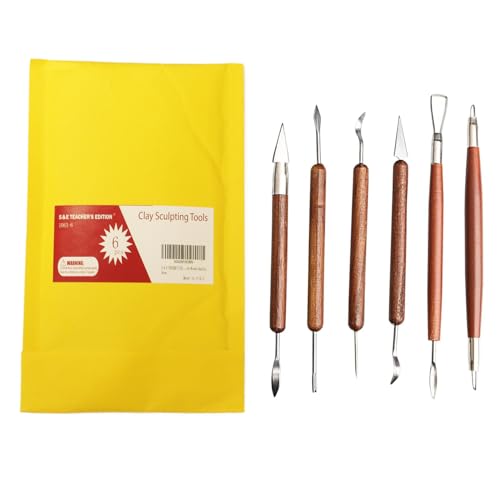 S & E TEACHER'S EDITION 6 Pcs Pottery & Clay Sculpting Tools, Double-Sided, Smooth Wooden Handles. - size: 6 PCS