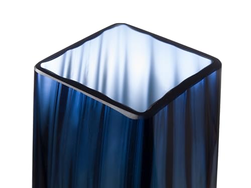 Flower Vase - Glass - Blue - Colored - Thick - 13.9" H - Square Top - Optic Design - European Made - by Barski