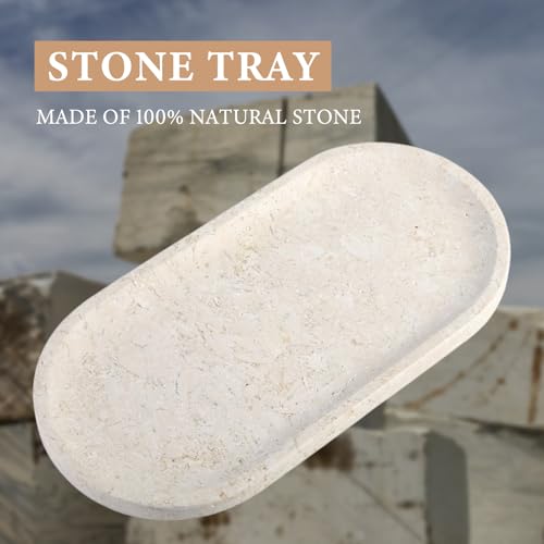 Koville Marble Tray for Bathroom Countertop, 12"x6" Beige Marble Vanity Storage Trays for Perfume, Cosmetics, Jewelry, Stone Tray for Kitchen, Decorative Trays for Dresser Organizer - color: Beige, size: 12" x 6" x 0.7"