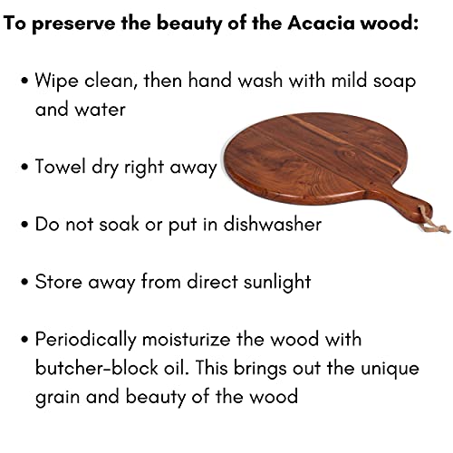 BIRDROCK HOME Acacia Wooden Cheese Serving Board with Handle - Charcuterie, Appetizers, Kitchen Platter, Grazing Board, Pizza, Meat, Bread, Cutting, Party, Food Display Tray - Espresso, 15", Round