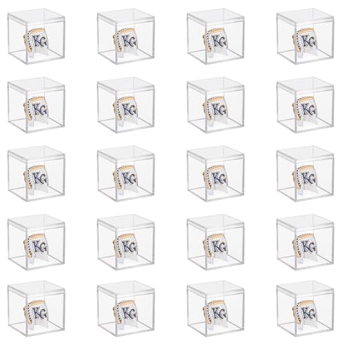 20 Pack Championship Ring Display Case Clear Acrylic Ring Case Display Box for Sports Baseball Softball Football Golf Single Ring Coin Holder Stand, 2.16 Inch - size: 20 Pack