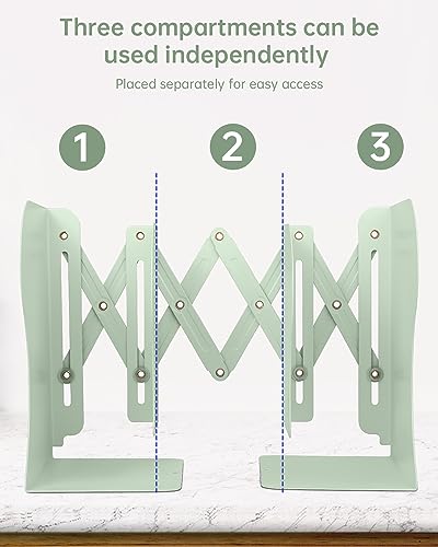 Honagu Adjustable Bookends, Metal Book Ends for Shelves Heavy Book, Desk Magazine File Organizer for Home, Office, Books, Papers, Extends up to 19 inches (Macaron Green) - color: Macaron Green