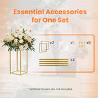 YALLOVE 2 Pack 15.75 Inch Gold Wedding Flower Stand Metal Vase Column Stand Geometric Centerpiece Vase for Home Party Wedding Decorations, Rectangular Flower Display Rack - size: 15.75 Inch