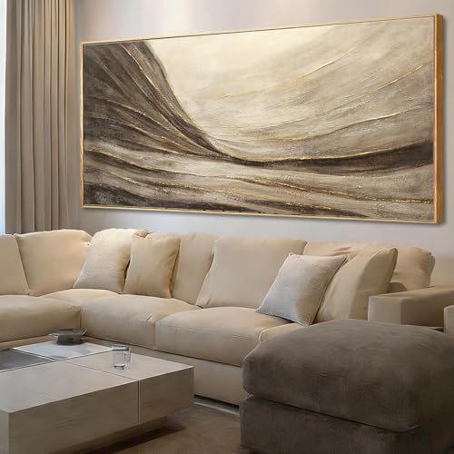 WINKAILIN Textured Abstract Landscape Canvas Wall Art in Brown and Gold Modern Minimalist Flowing Line Artwork for Living Room Bedroom Office Wall Decor 40x88 Inch - color: Brown and Gold, size: 88"L x 40"W