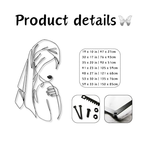 OZF Minimalist Female Line Art Metal Wall Decor, Modern Abstract Woman Silhouette Wall Art, Contemporary Feminine Wall Sculpture for Living Room Bedroom Bathroom, Indoor Hanging Home Decor (Black3, 59 x 33 in | 150 x 85cm) - size: 59 x 33 in | 150 x 85cm,