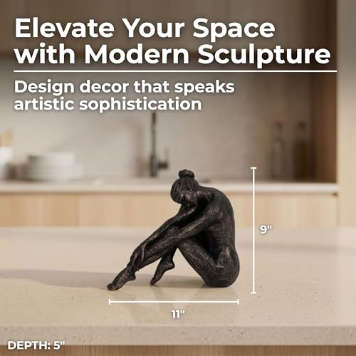 Elegant Resting Ballerina Sculpture for Home Decor - Decorative Figurine for Office, Shelf Display, or Living Room - Ornament for Coffee Table and Bathroom Accent - 10", Bronze & Copper - size: 9.0" H