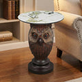 Owl Side Table, Round End Table with Faux Marble Top, Resin Owl Statue Base, Unique Animal Accent Table for Living Room, Bedroom, Nursery, Rustic Brown 22.83“ Tall 17.17" Height - style: OWL Table
