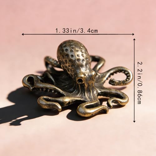 Vintage Mini Octopus Brass Figurine Cute 3D Aminal Statues for Home Office Table Desk Mantle Decor Tea Pet Decoration Funny Gifts for Women Men Friend (HTBJ3595) - color: Fdjlcs3595