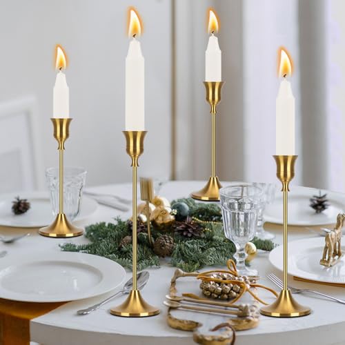 Candlestick Holders Taper Candle Holders, Candle Stick Holders Set of 3, Brass Gold Candlestick Holder, Candle Holder for Wedding Party Dining