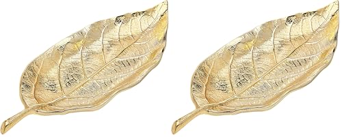 Godinger Leaf Tray, Serving Tray, Serving Platter Centerpiece Décor and Serveware - Gold (Pack of 2) - size: 7.8" x 4.5" x 0.5" (Pack of 2)