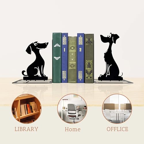 Decorative Dog Bookends for Home and Office Decor - Cartoon Metal Book Ends with Canine Design, Non-Slip Base for Securely Holding Books, Magazines, and Decorative Accents on Shelves and Desks