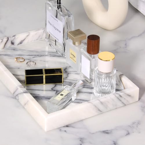 Marble Bathroom Vanity Tray, Natural Luxury Vanity Home Kitchen Bathroom Table Tray, Stone Decorative Countertop Dresser Trays for Key Coffee Perfume Jewelry Makeup (Lilac, 12"x 8" x1.2") - color: Lilac, size: 12" x 8" x 1.2"