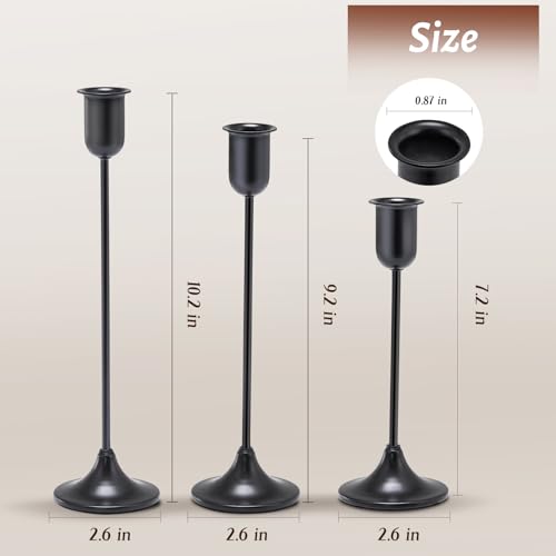 Black Tall Candle Candlestick Holder, 3PCS Taper Pillar Candle Sticks Stand Holders Decor, Centerpiece Dining Table Wedding Festive Fireplace Mantle Vintage Room Decorations, Housewarming Gift - color: Matte Black