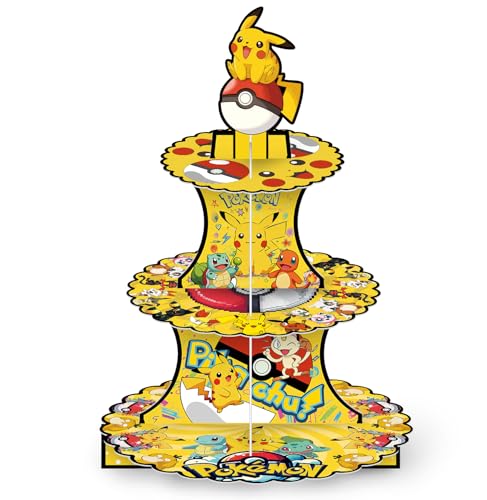 For Cartoon Themed Party Supplies and Decorations, a Three-Tiered Cupcake Stand, a Display Stand for Birthday Desserts and Cakes, which is Suitable for Cute-Style Birthday Decorations.