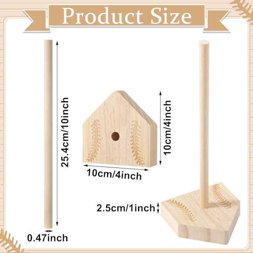 Beeveer 2 Sets Baseball Wooden Ring Holder 10 Inches Softball Ring Display Stand Stacked Storage Organizer Christmas Birthday Gift for Dad Grandpa - color: Natural Color