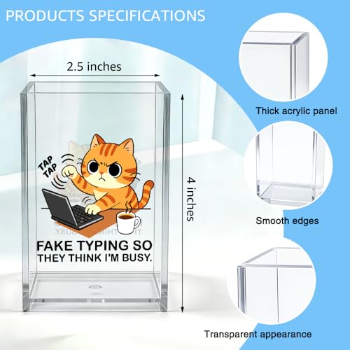 Tap Tap Fake Typing So They Think I'M Busy Acrylic Organizer Pencil Pen Holder, Cute Cat Office Desk Accessories Holder for Women HR Coworker Friend, Sarcastic Gifts for Coworker Accountant - style: Tap Tap