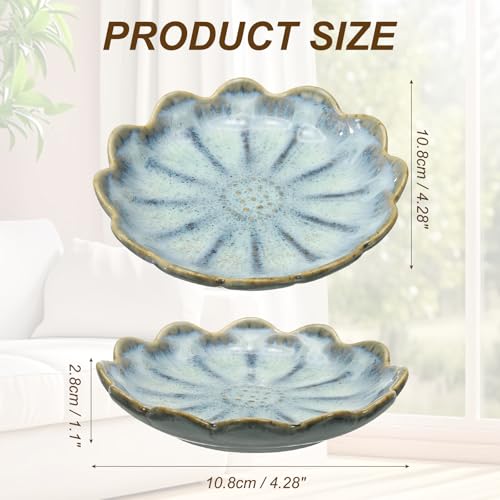 uxcell Candle Holder Plates, 4 Inch Ceramic Candle Tray Tealight Incense Holder Dish Candlestick for Tea Light Aromatherapy Wedding Rustic Vintage Home Decor, Sunflower Blue - color: Blue