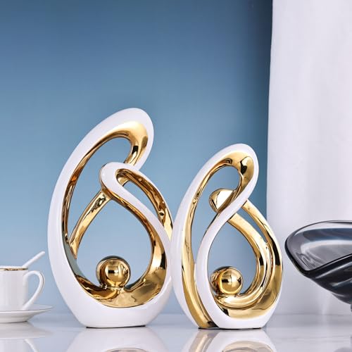 Home Decor Accent,Porcelain Art Mid Century Bookshelf Decorations,Gold Centerpieces for Tables,Abstract Ceramic Statue Sculpture for Coffee Table Mantel Tv Stand Centerpieces (White Gold, Large) - color: White Gold, size: Large