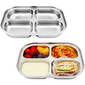 Korean Stainless Steel Divided Plates for Toddlers, Kids, Babies, Premium 304, Electro-Polished, No Black Residue, BPA-Free, 4-Compartment Food Tray, Camping, Balanced Meals, Set of 2 - size: 4 Compartments