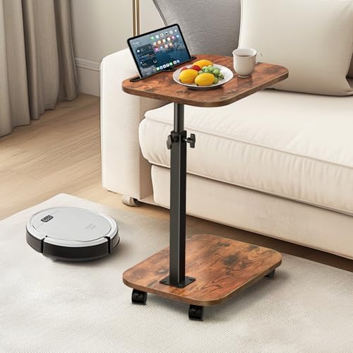 XNSDXV Sofa Tray Table for Couch, 360°Swivel TV Tray for Small Spaces, Adjustable Height Side Tables for Eating, C Shaped End Table for Livingroom, Bedroom, Sofa, Bed, Snack