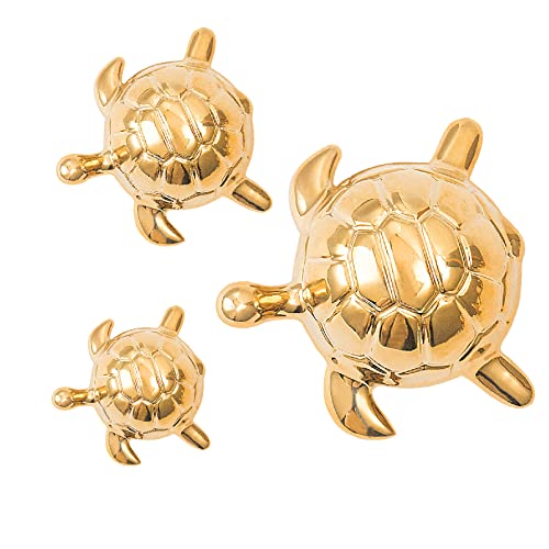 Golden Turtle Statue Set,Sculptures Gold Turtle Ornament Ceramic Statue Home Accessories Gold Desk Home Indoor Decorative Collectible Decor or Elders (3 Pieces) - color: D-b-gold