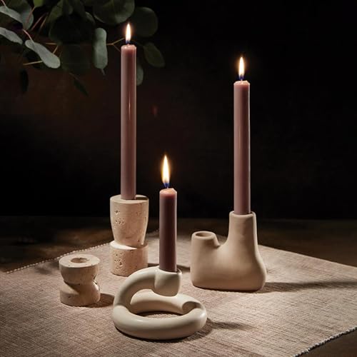 47th & Main Taper Candle Holders for Candlesticks, Ceramic Minimalist Cobra Decorative Candleholder for Dining Table Centerpiece, 4.25" Diameter x 3" Tall, White