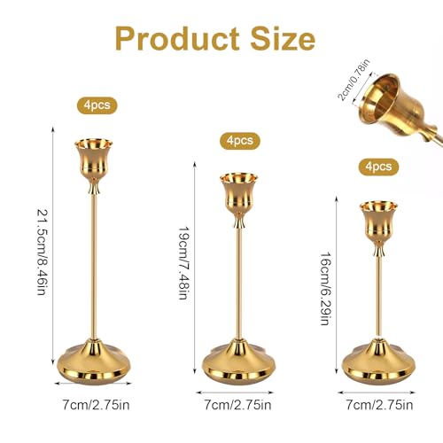 12pcs Gold Candle Holders, Candlestick Holders Taper Candle Holders for Pillar Candles Sticks Holder Decor Halloween Christmas Decorations Candle Candelabros para Centros de Mesa - color: Gold - 12pcs