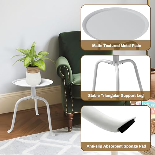 Plant Stand Indoor Outdoor, 11'' Round Black Mid Century Single Plant Table, 3-Leg Small Metal Plant Holders Flower Pot Stand, Modern Round Small Side End Table with Raised Design (White) - color: White