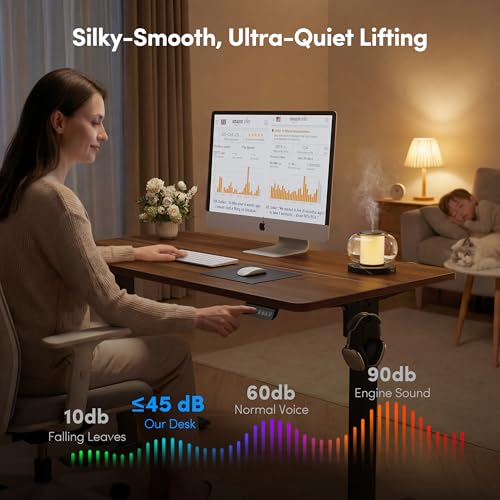 FEZIBO Standing Desk, 55×28 Inches Electric Height Adjustable, Sit Stand Up, Computer Office Desk with Splice Board, Black Frame/Black Walnut TOP - color: Black Walnut, size: 55 x 28