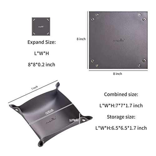 SANQIANWAN Leather Jewelry Valet Tray for Women and Man, Portable Entryway Table Tray Bedside Nightstand Desk Tray Small Catchall Travel Dish Plate for Key,Wallet,Watch,Coin (2PCs Grey-B) - color: 2pcs Grey-b, size: 8×8