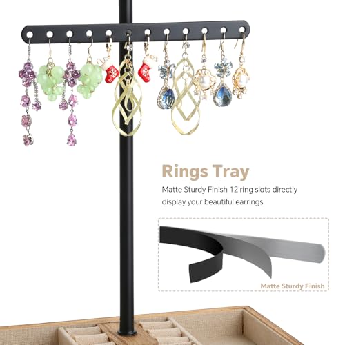 Meangood Jewelry Organizer Stand, 3-Tier Necklace Holder Jewelry Tree with Wooden Storage Drawer Box for Necklace Bracelet Earring Ring, Carbonized Black - color: Carbonized Black