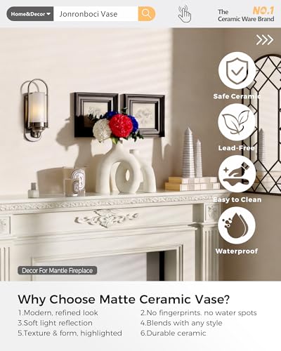Hug Donut Decorative Vase Set - Modern Nordic Boho Style Vases Home Decor, Matte Ceramic Decorations for Living Room Shelf, Bookshelf Mantle Entryway Table or Console Décor (Cream White) - color: Cream White
