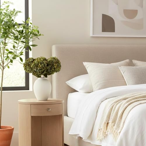 White Vase for Home Decor - Modern Farmhouse Ella Flower Vase for Table, Mantel & Shelf Decorations - Round Iron Decorative Vase 9 Inch Tall - Matte Finish Centerpiece - color: White Ovoid