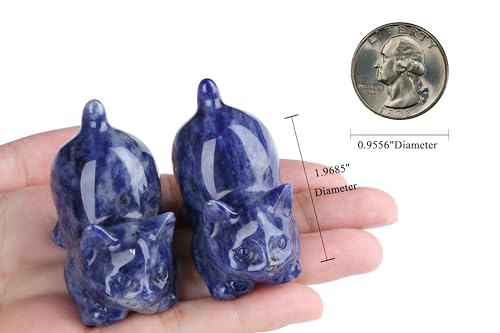 2" Blue Sodalite Cat Crystal Statue Carved Healing Stone Natural Figurines for Gemstones Home Room Decor Carved Handcrafted Cute Statue Lazy Sculpture Kitten Gifts for Cat Lovers Women - color: Blue-sodalite