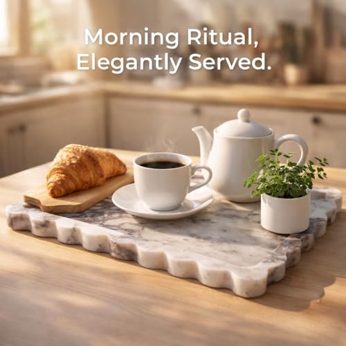 14" x 10" Large Genuine Calacatta Viola Scalloped Marble Tray, Pre-Sealed for Stain & Water Resistance, Luxury Decorative Trays for Vanity, Bathroom, Dresser, Coffee Table, Home Decor - color: Calacatta Viola