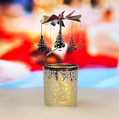 iLaJao Rotary Tea Light Carousel Angel Rotary Candle Holders Spinning Tealight Holders Christmas Decoration for Tabel Centrepieces Gift for Mom Women Wife Birthday-6 ¼ Inch Tall (Tree) - color: Tree