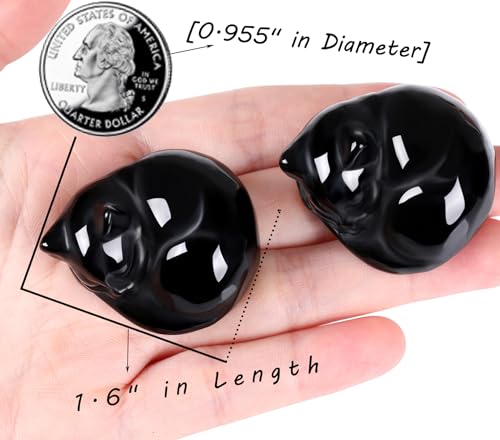 QINJIEJIE Black Obsidian Cat Decor Crystals and Healing Stones Figurine Sleeping Cats Stone Statue Gift Carved Gemstones Sculpture Office Home Desk Kitten Cute Cat Decor for Men Stocking Stuffers - color: A-black-glossy Obsidian, size: 1.5 inches