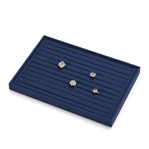 11 Slots Microfiber Jewelry Tray, Ring Display Earring Display Tray, Ring Earrings Studs Tray Showcase Display Jewelry Organizer (Blue) - color: Blue, size: 11 Slot