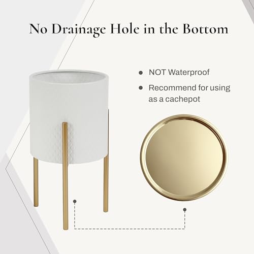 LuxenHome Planters for Indoor Plants, Set of 2 Indoor Plant Pots, White Planter with Gold Metal Stand, Luxury Flower Pots for Plants, Large Floor Plant Pot, NOT Waterproof - color: B White 9.9"+8.3"