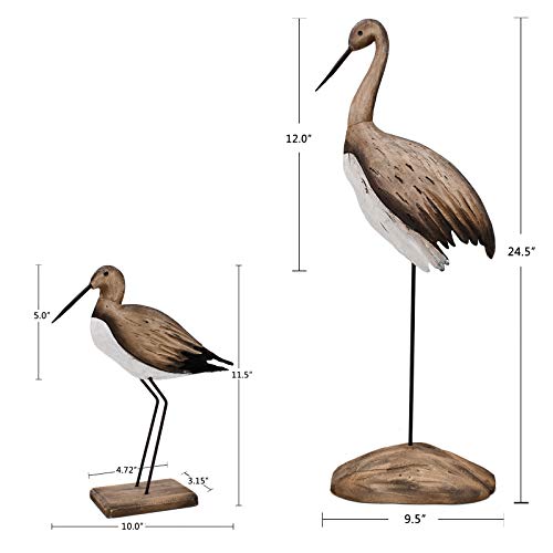 Rustic Wood Crane Nautical Decor, Tabletop Crane Decoration for Home, Beach & Coastal Themed Mediterranean Decor (S&L) - size: Set (Small & Large)
